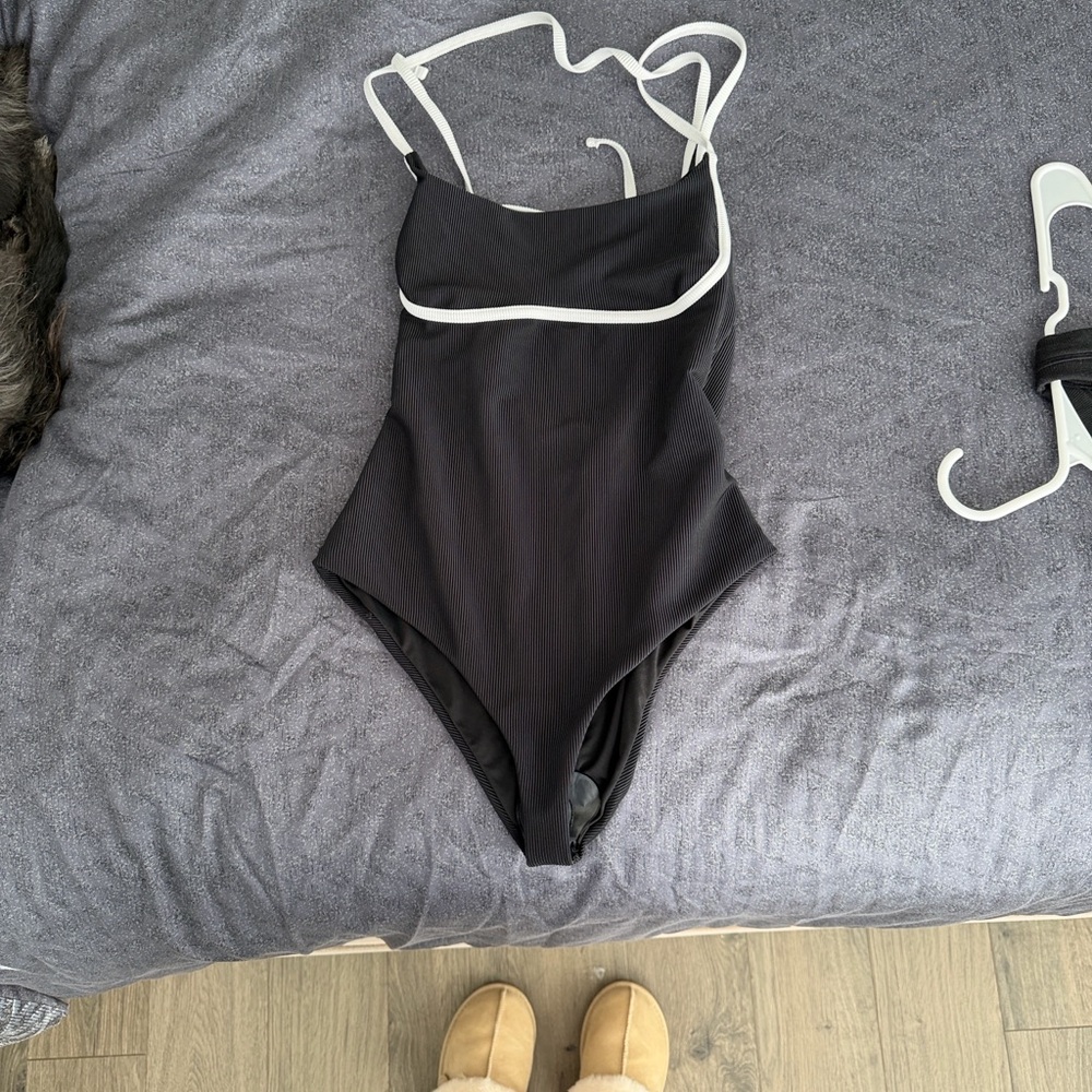 Beach Riot Black One-Piece Swimsuit with White Trim Accents